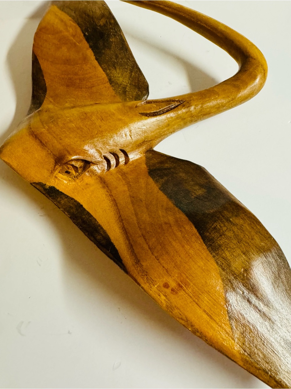 Vintage Hand-Carved Wooden Manta Ray Sculpture/Wall Art - Two-Tone Brown